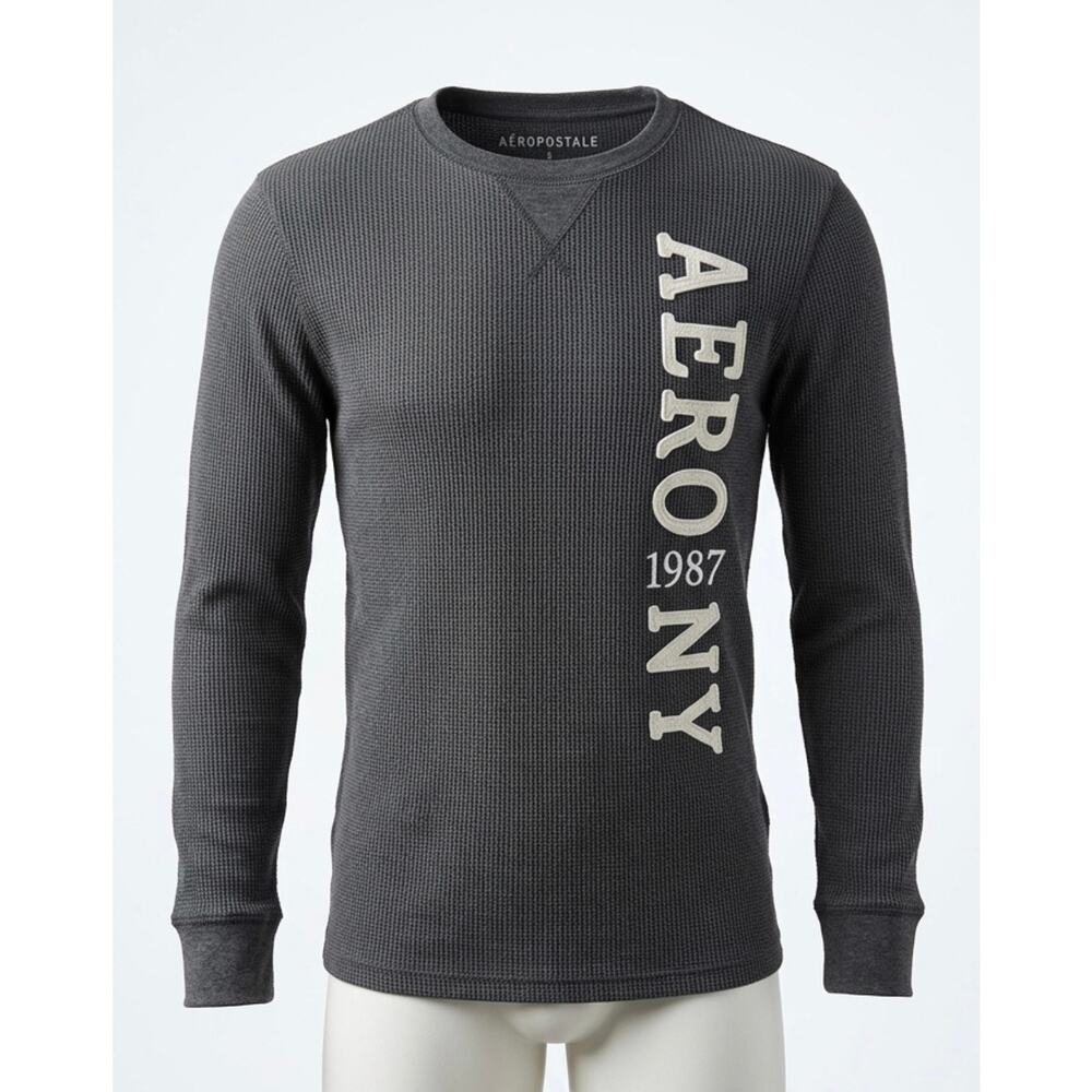 Vintage Aeropostale Gray “Aero NY 1987” Long Sleeve Shirt Mens L 100% Cotton
